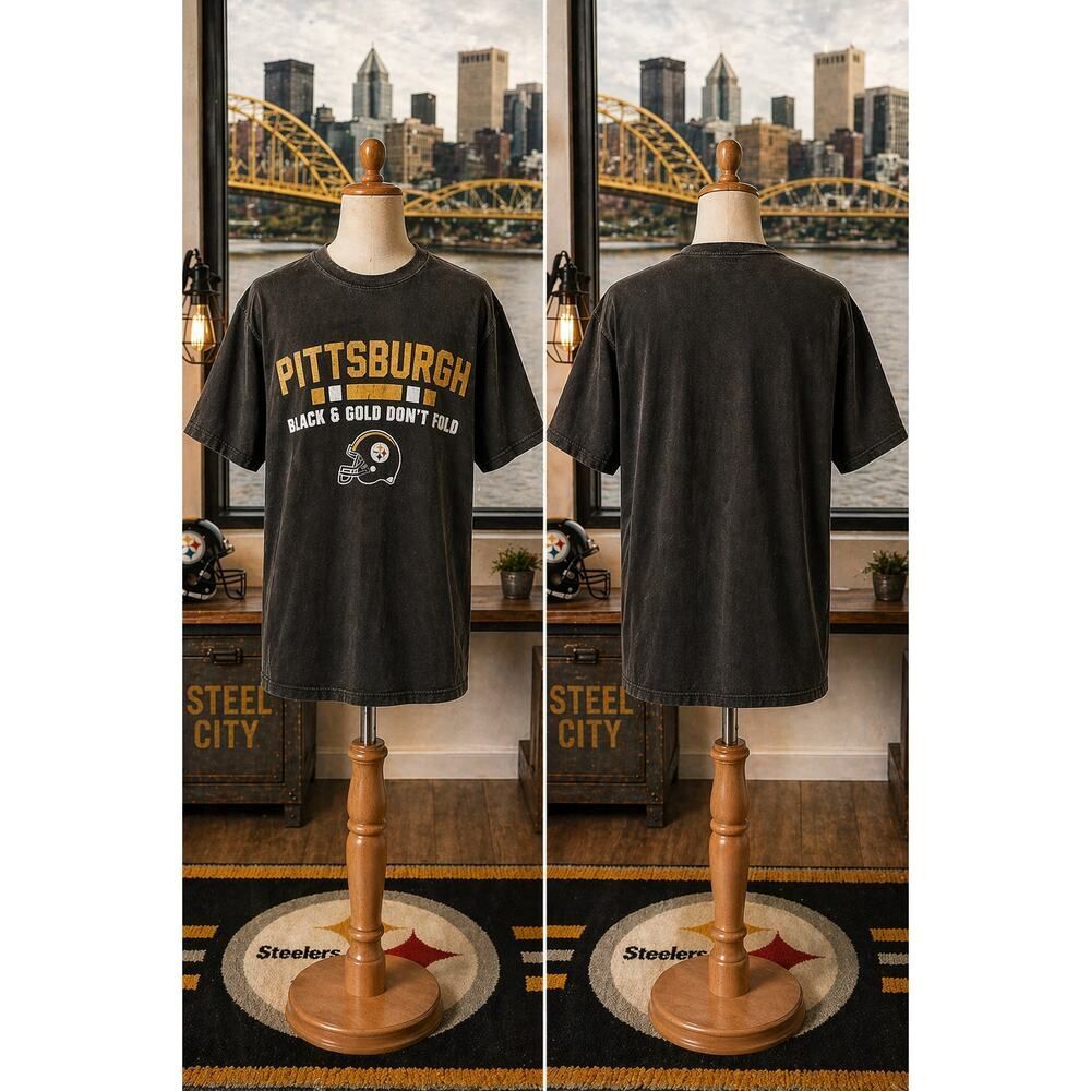 Pittsburgh Steelers Vintage Tee XL Delta Pro Weight Black & Gold